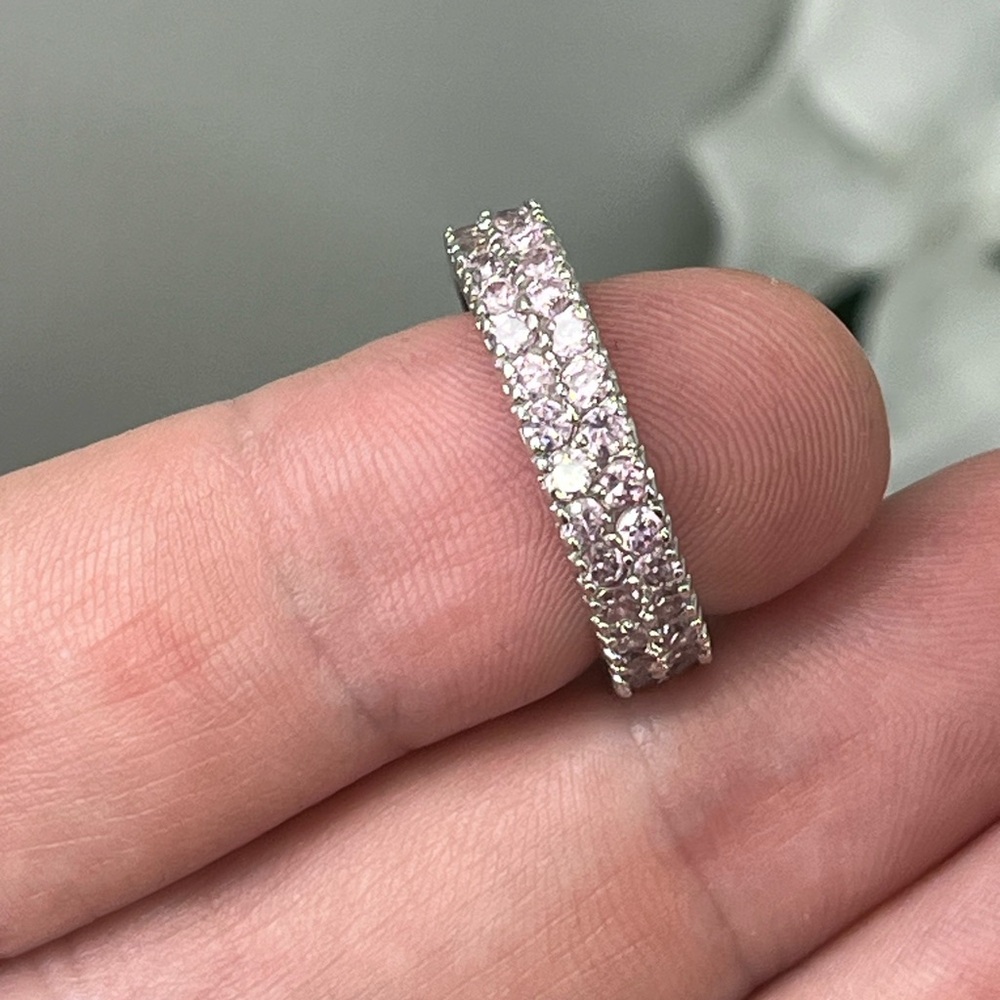 Vintage Sterling Silver 925 Lavender Amethyst Eternity Band Ring Size 6.75 - Picture 6 of 14